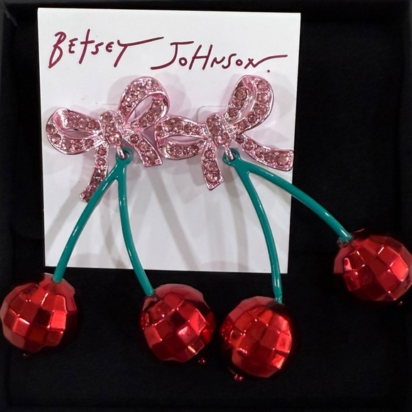 NEW Betsey Johnson Cherry Bow Earrings - Picture 3 of 5